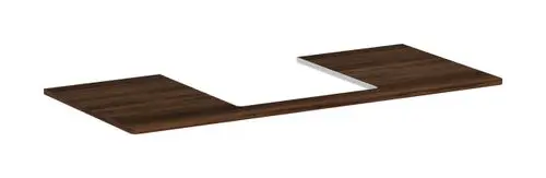 Holzplatte mit Ausschnitt in der Mitte, geeignet für Waschtische, dunkle Nussbaum-Oberfläche. Produkt von Hansgrohe.